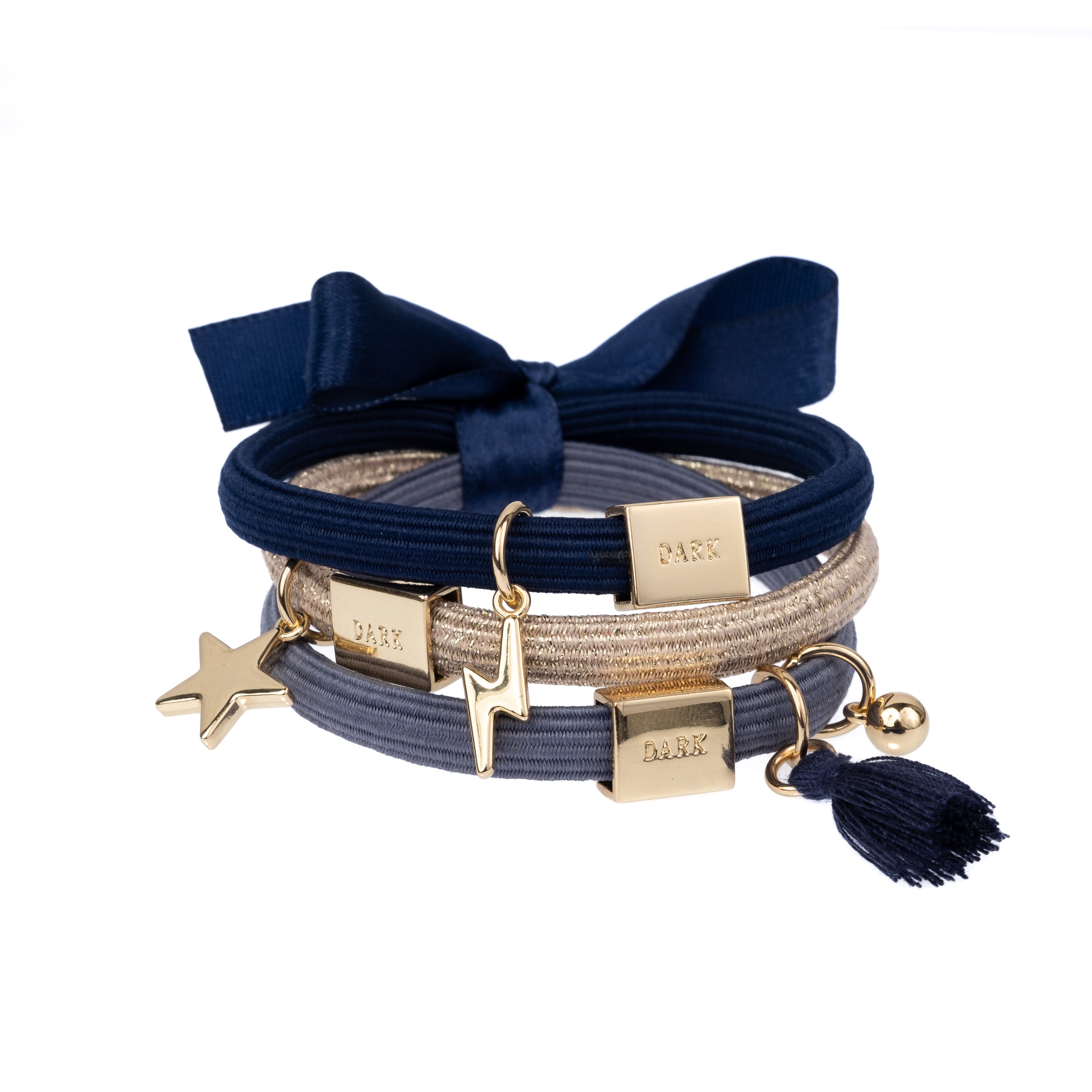 Dark 3 pk Hårstrikker med charms