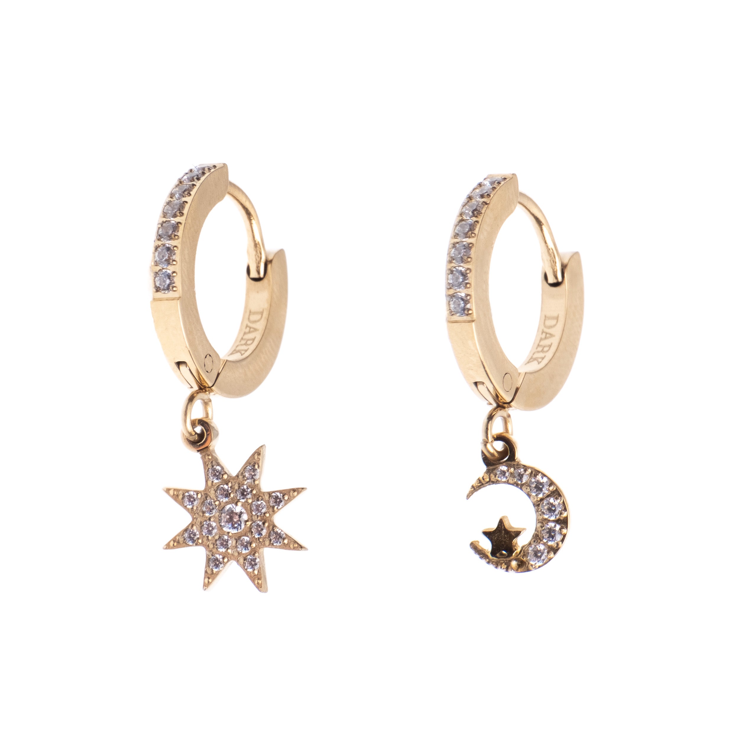 Dark Star & Moon Hoops w/ Crystals