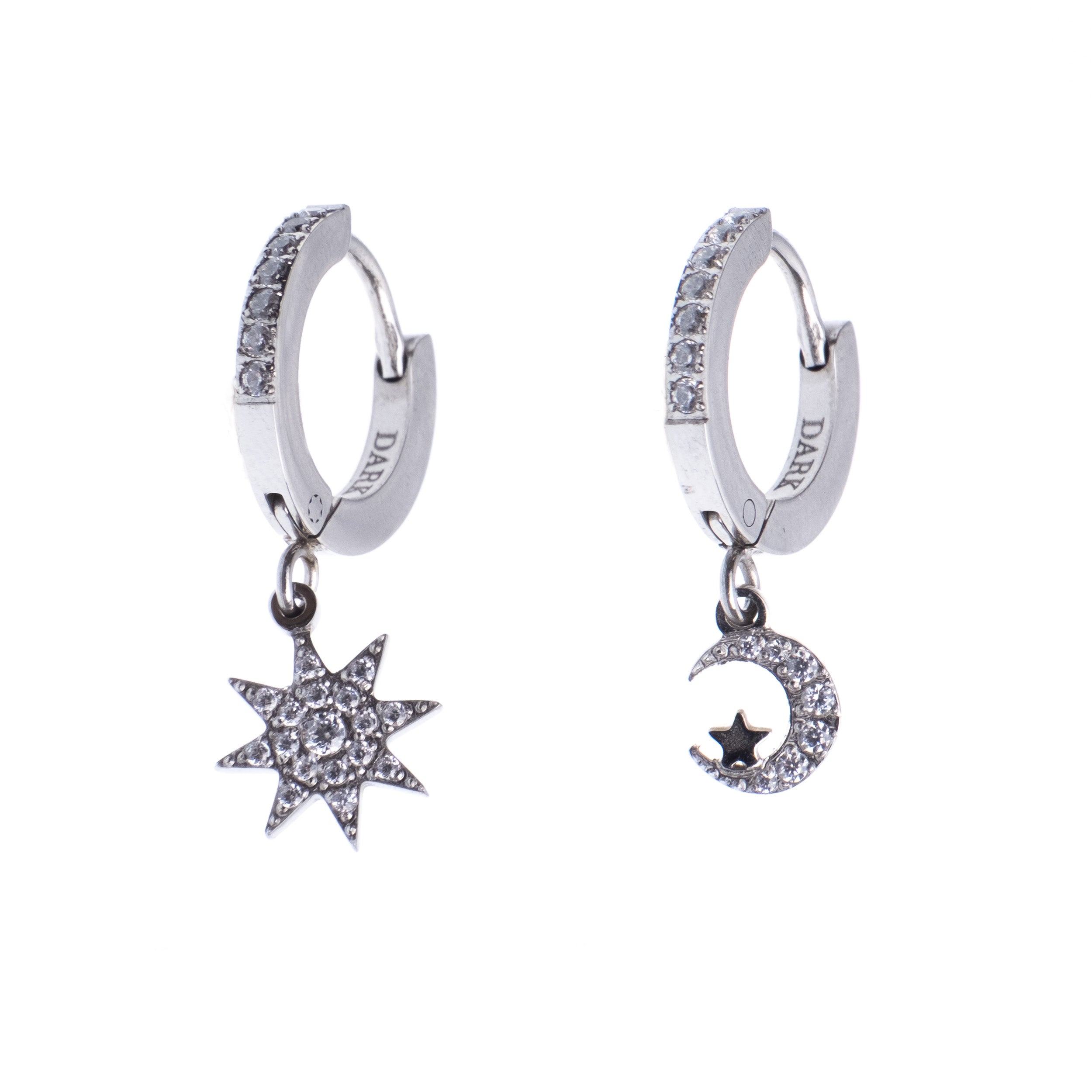 Dark Star & Moon Hoops w/ Crystals