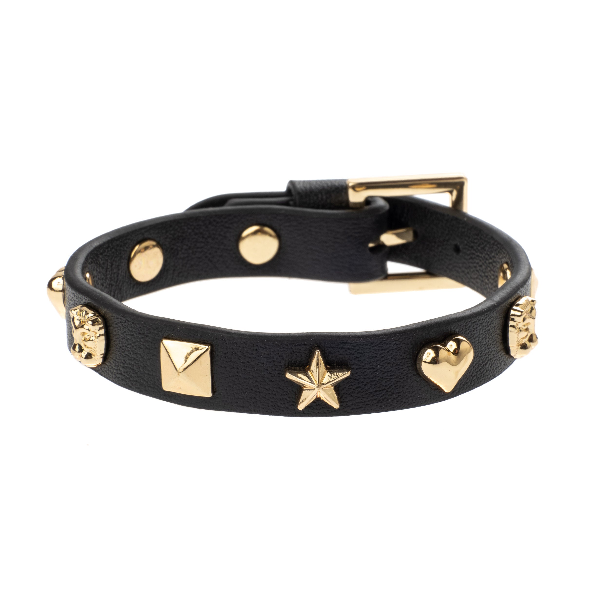 Dark Leather Stud Armbånd