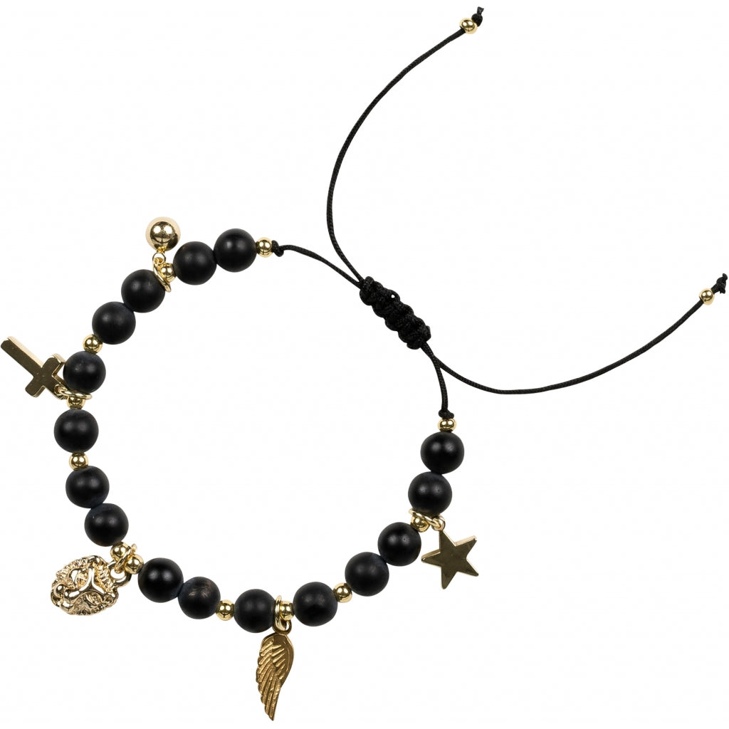 Dark Stone Bead Armbånd m/ Charms