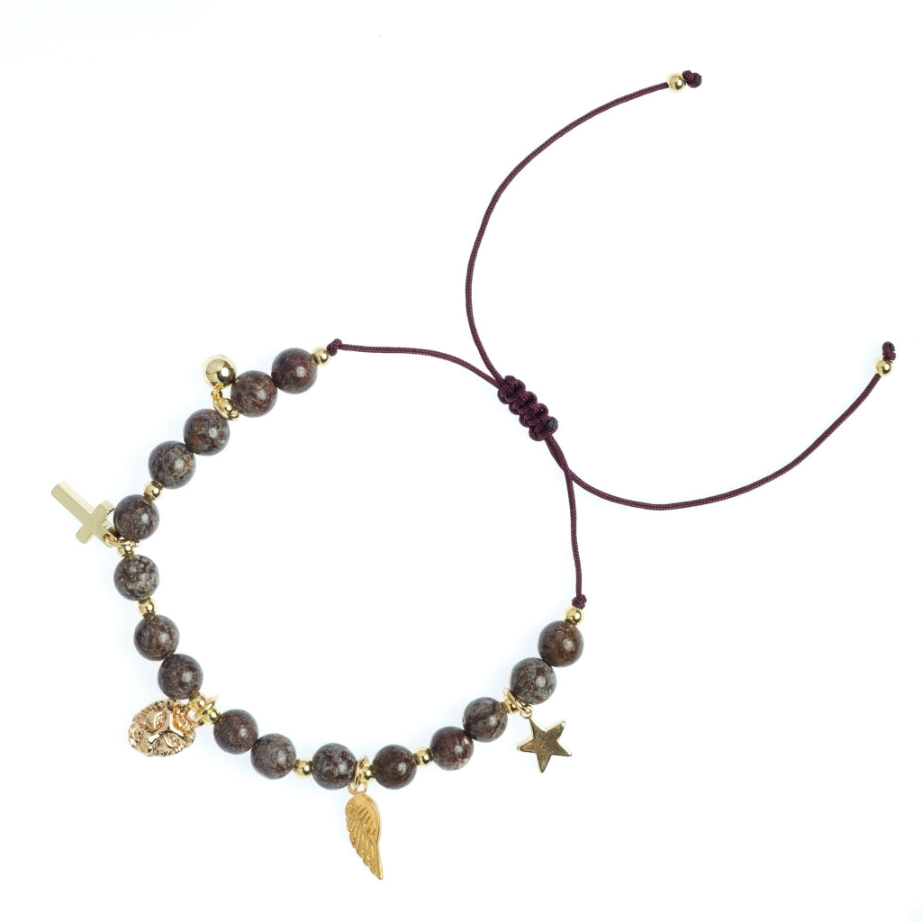 Dark Stone Bead Armbånd m/ Charms