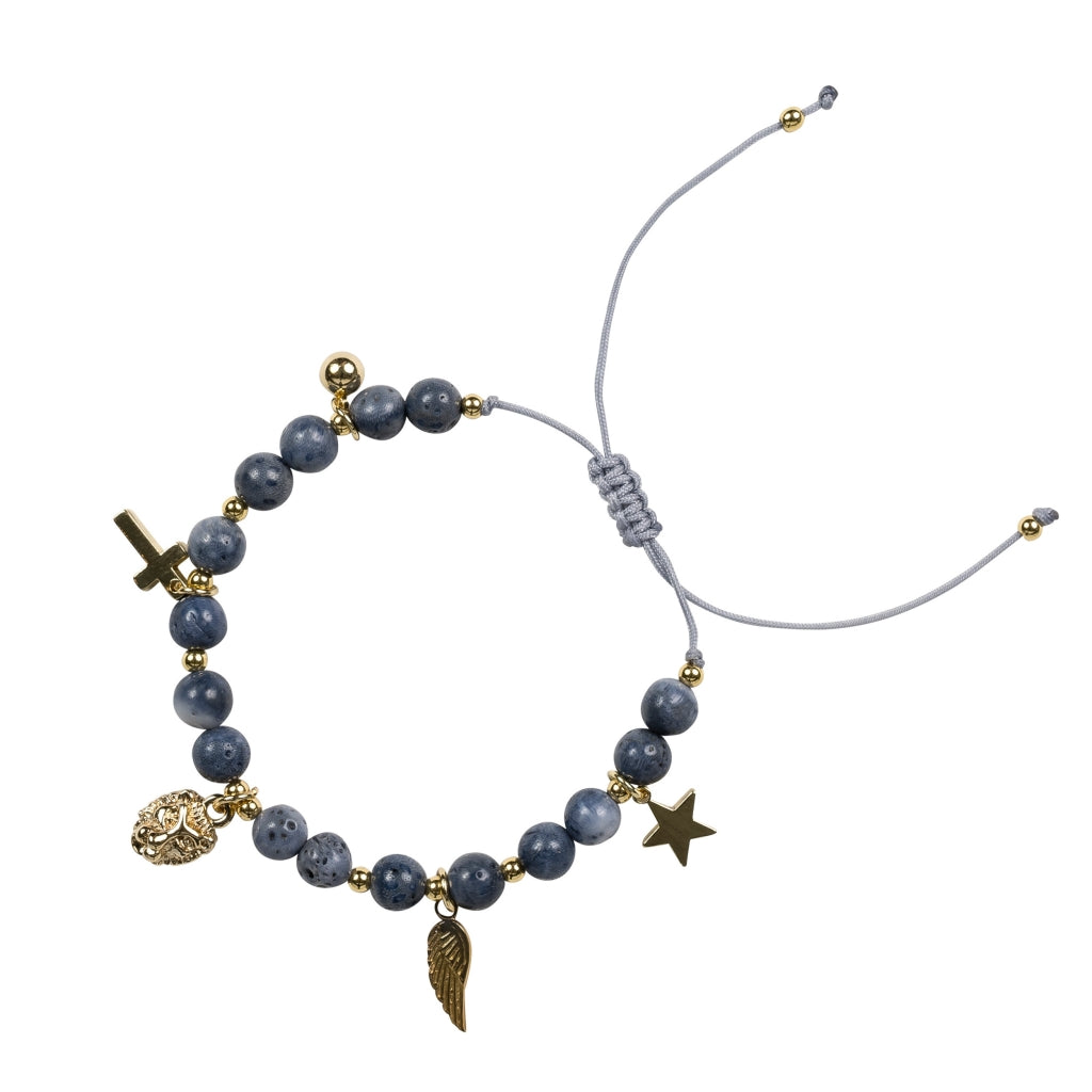 Dark Stone Bead Armbånd m/ Charms