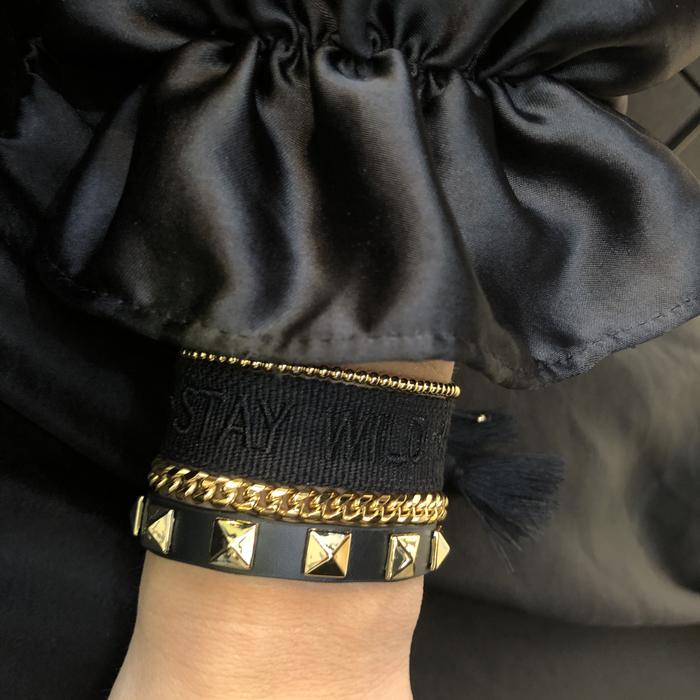 Dark Leather Stud Armbånd