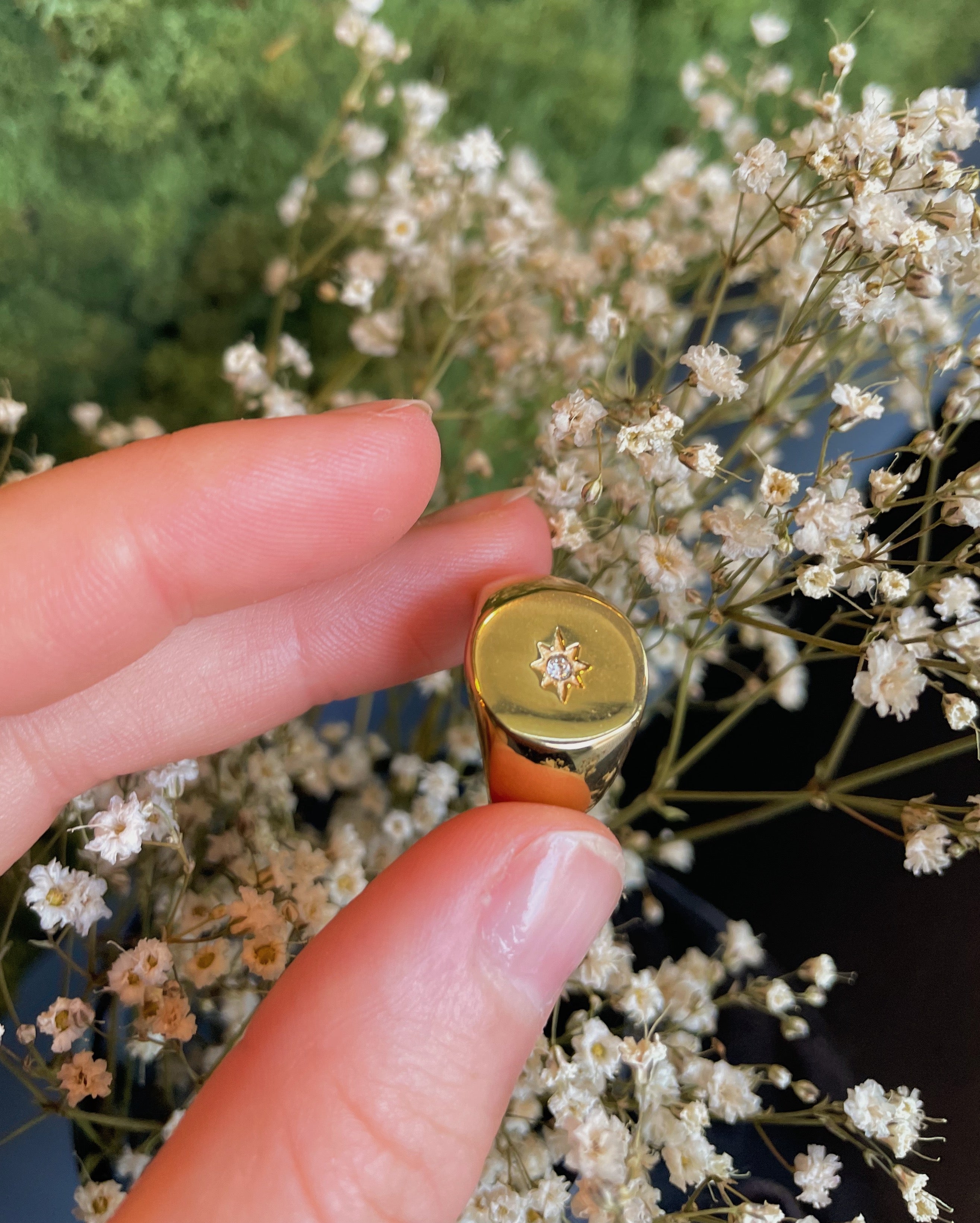 Dark Oval Signet Ring W/Star