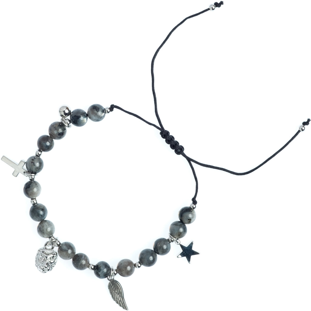 Dark Stone Bead Armbånd m/ Charms