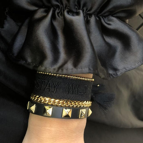 Dark Leather Stud Armbånd